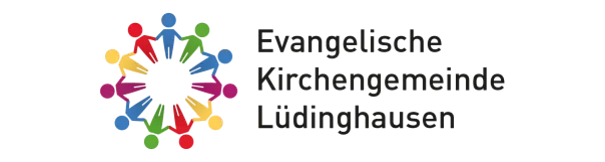 Logo der Ev. Kirchengemeinde Lüdinghausen, bunte Symbolpersonen im Kreis, die ihre Hände halten.